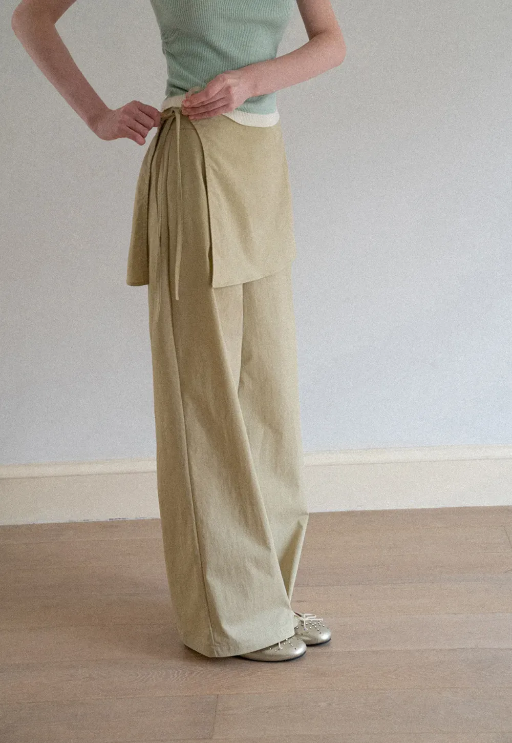 Wrap Front High Waist Wide Leg Casual Pants