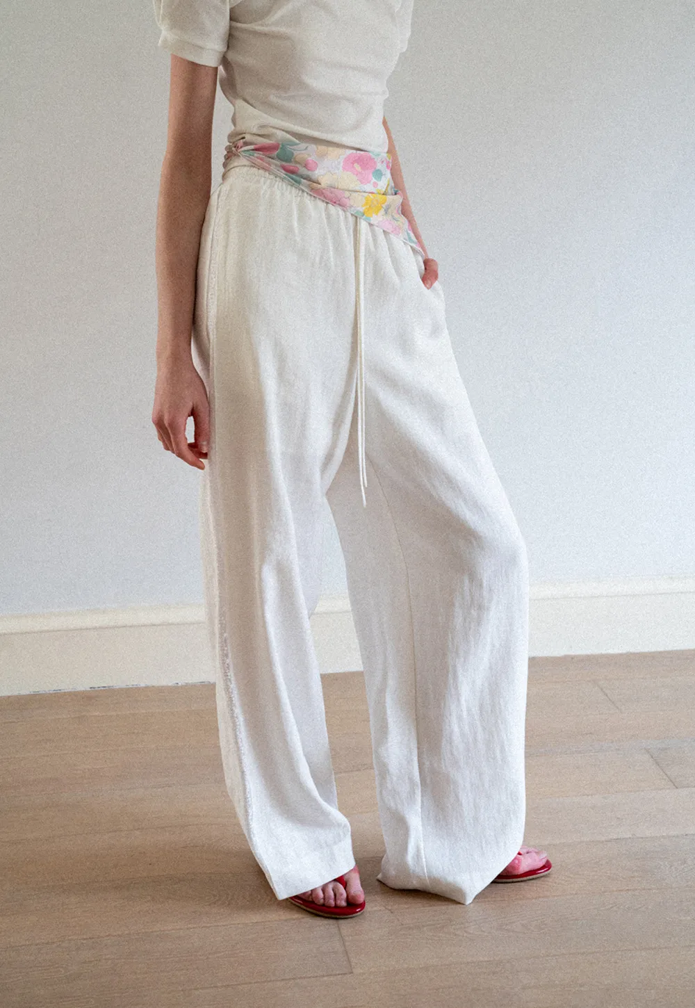Drawstring Waist Wide Leg Casual Pants