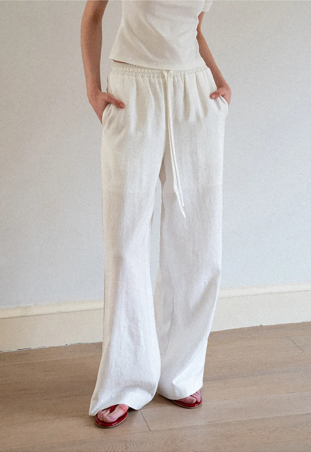 Drawstring Waist Wide Leg Casual Pants