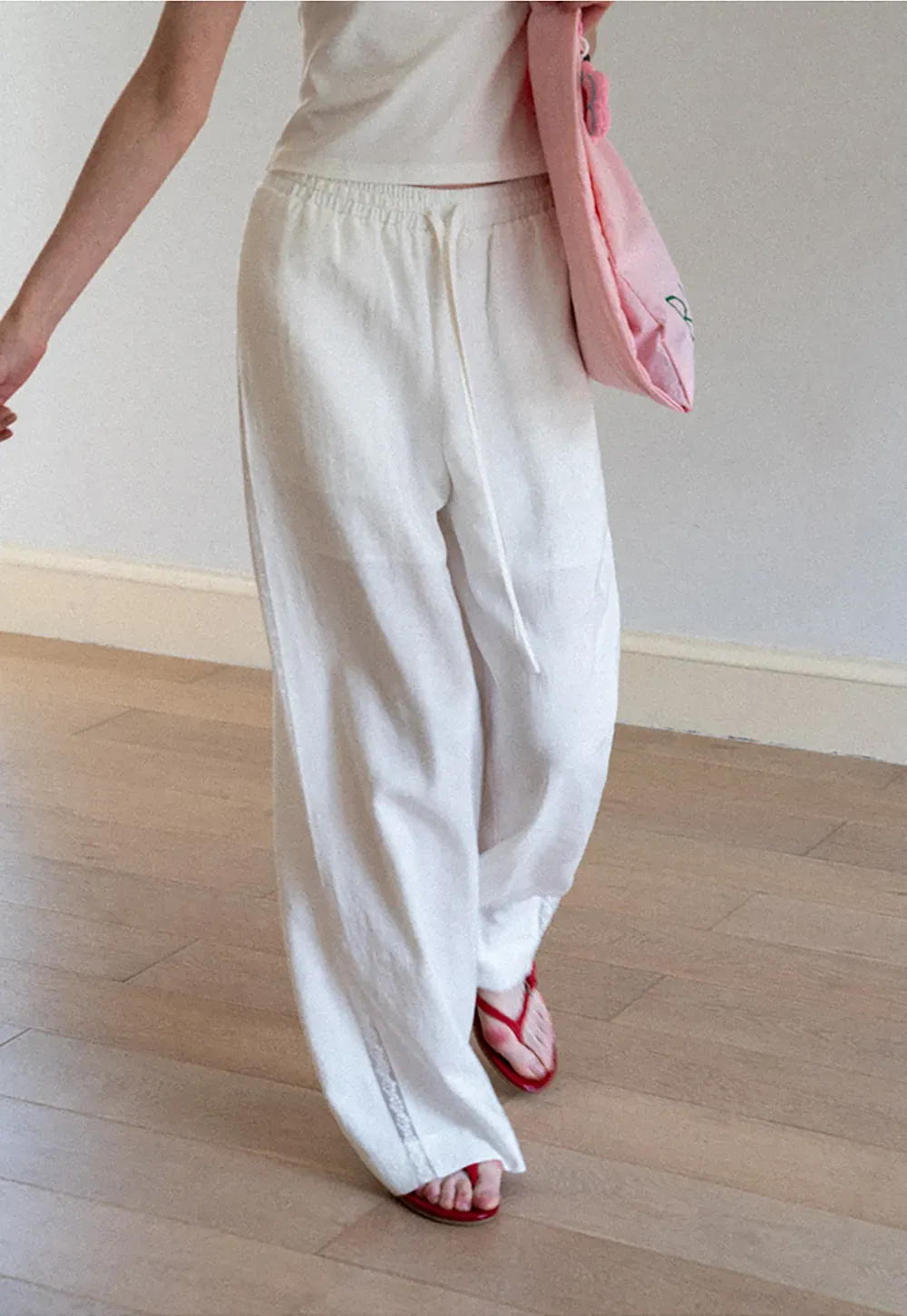 Drawstring Waist Wide Leg Casual Pants