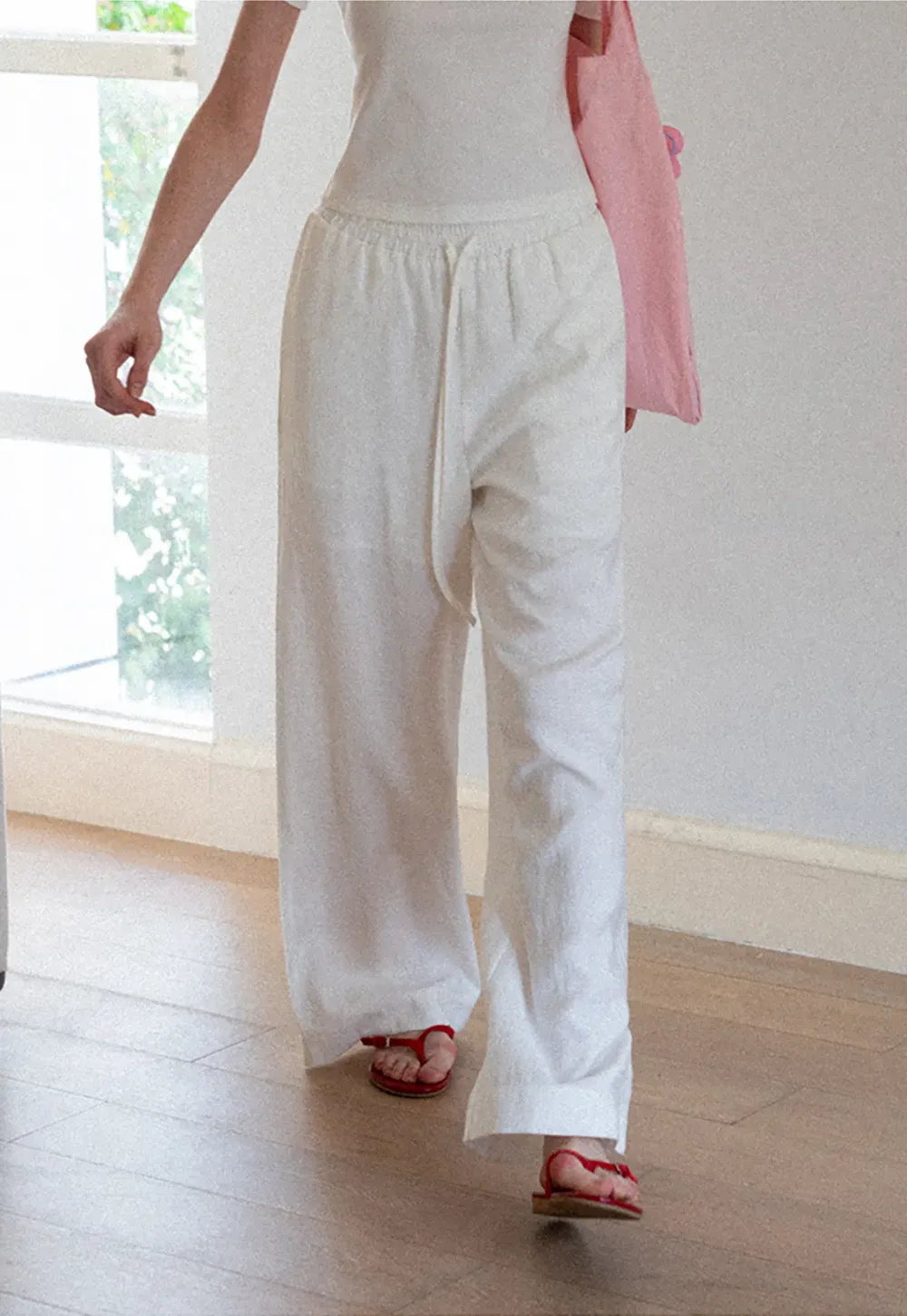 Drawstring Waist Wide Leg Casual Pants
