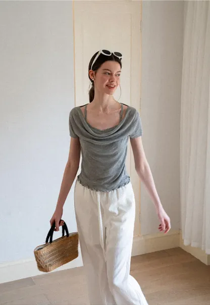 Drawstring Waist Wide Leg Casual Pants
