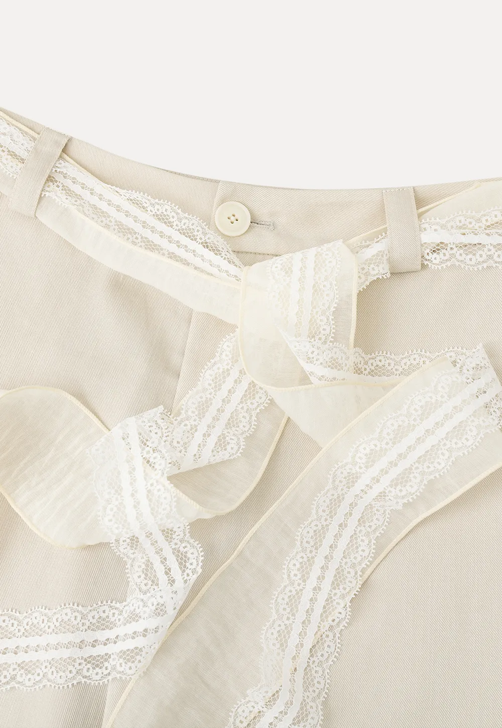 Lace Trim High Waist Wide Leg Casual Pants