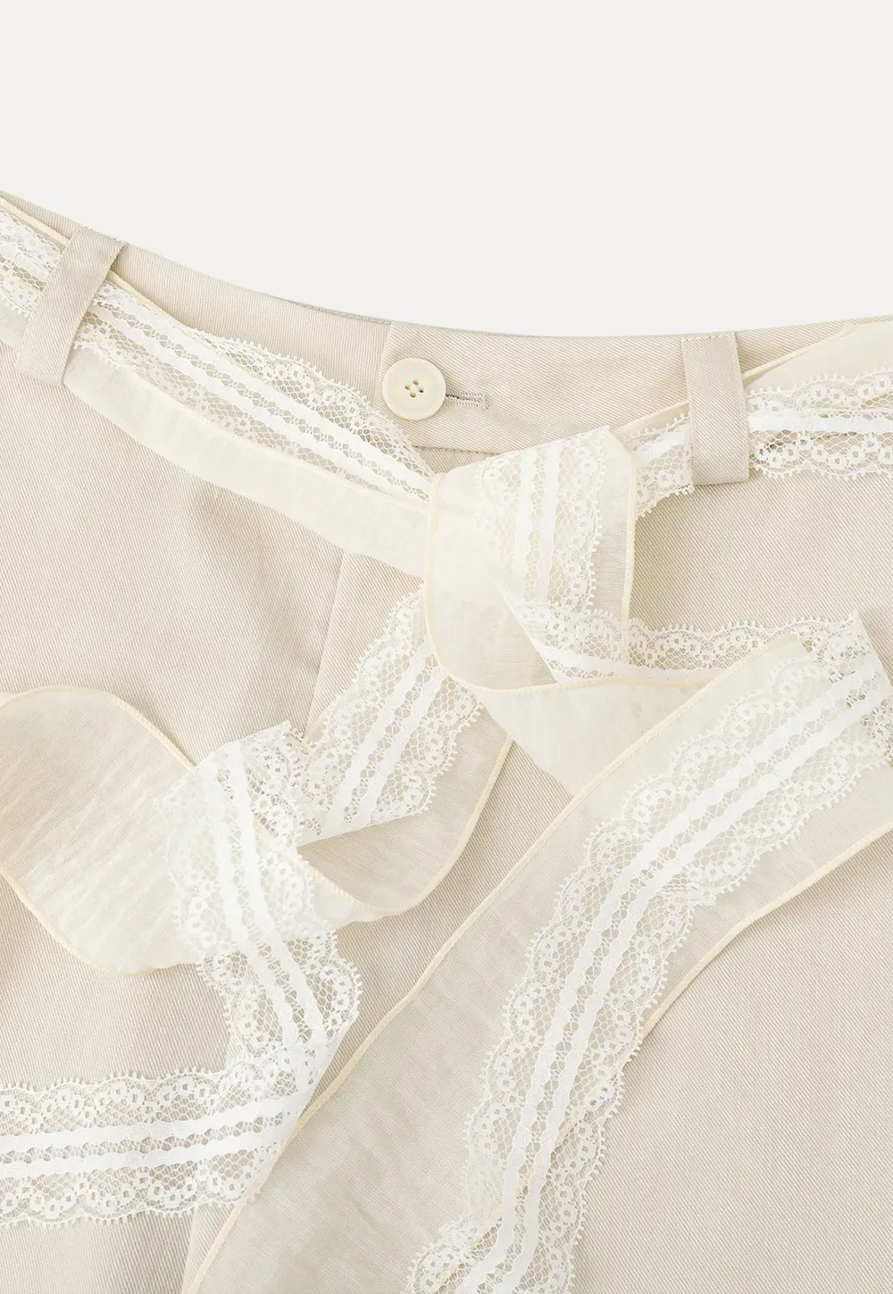 Lace Trim High Waist Wide Leg Casual Pants