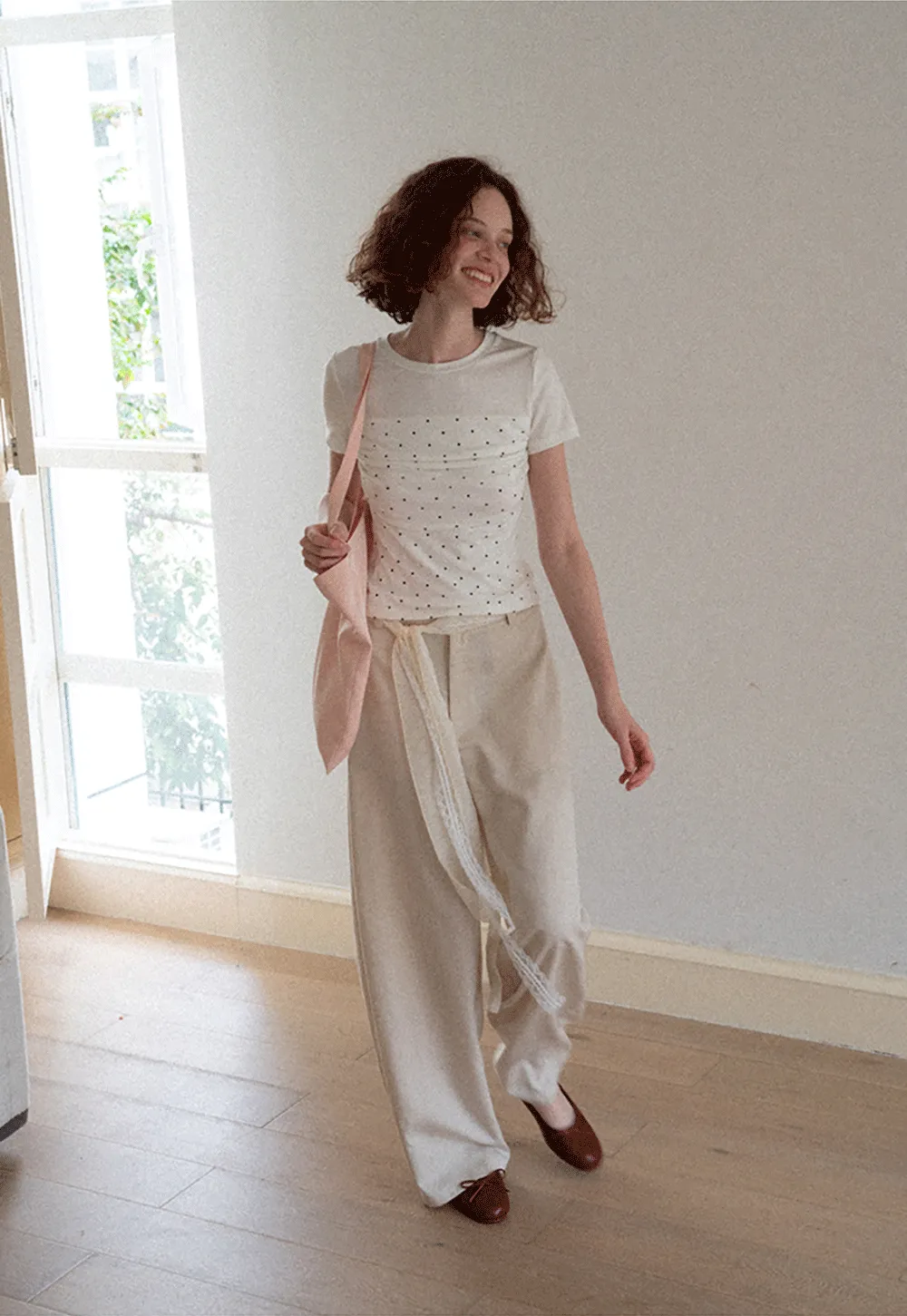 Lace Trim High Waist Wide Leg Casual Pants