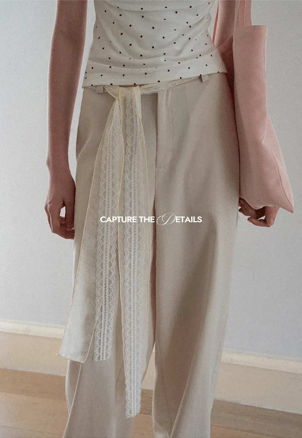 Lace Trim High Waist Wide Leg Casual Pants