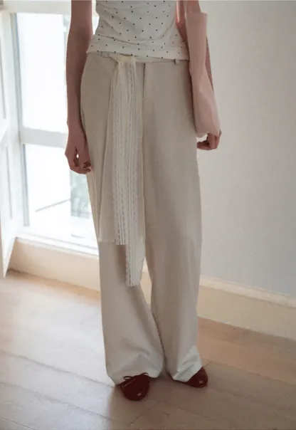 Lace Trim High Waist Wide Leg Casual Pants