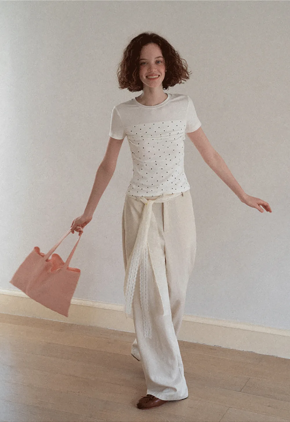 Lace Trim High Waist Wide Leg Casual Pants