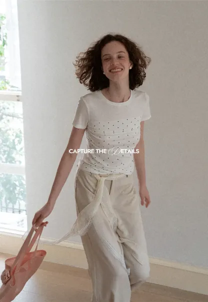 Lace Trim High Waist Wide Leg Casual Pants