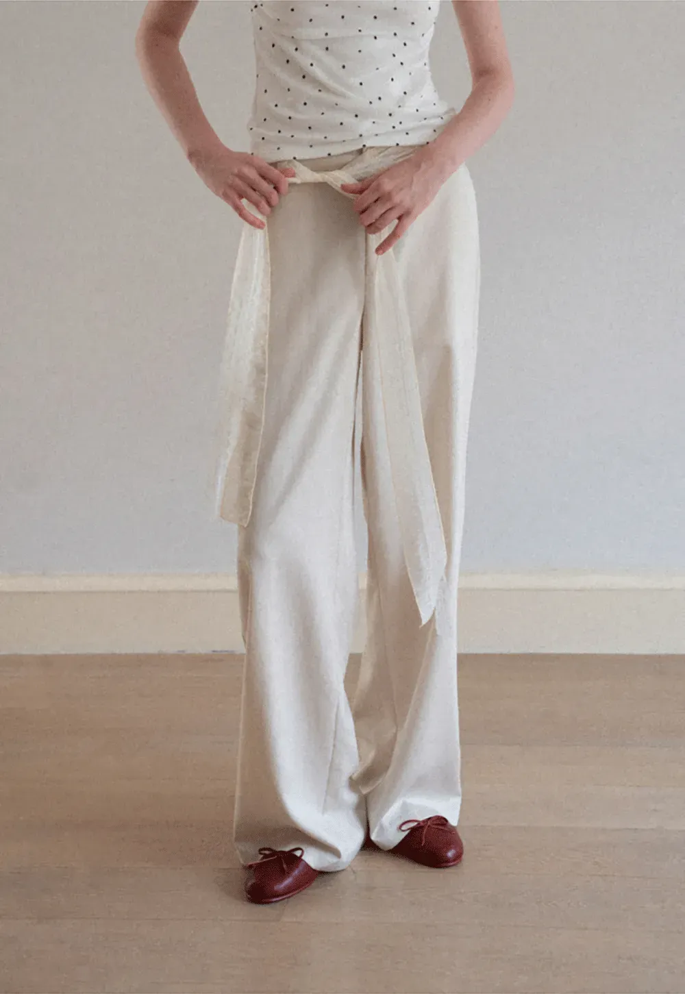Lace Trim High Waist Wide Leg Casual Pants