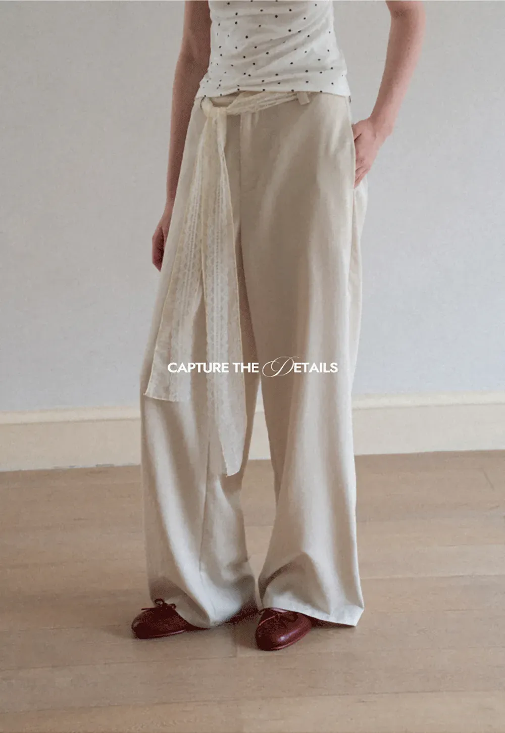 Lace Trim High Waist Wide Leg Casual Pants