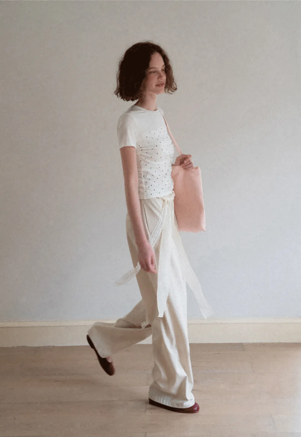 Lace Trim High Waist Wide Leg Casual Pants