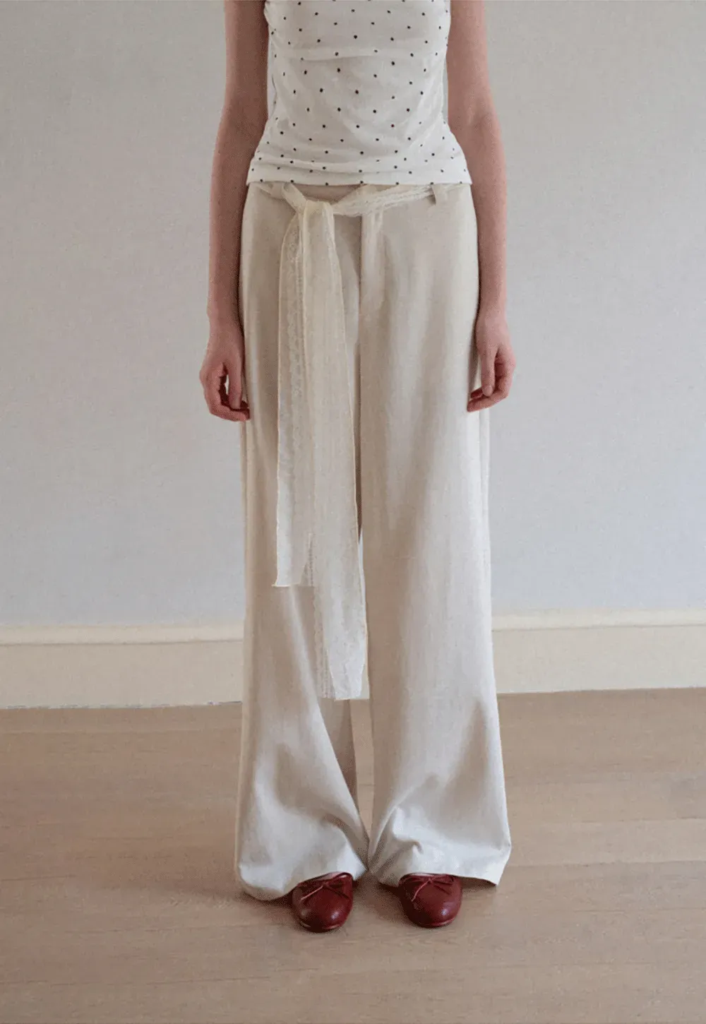 Lace Trim High Waist Wide Leg Casual Pants