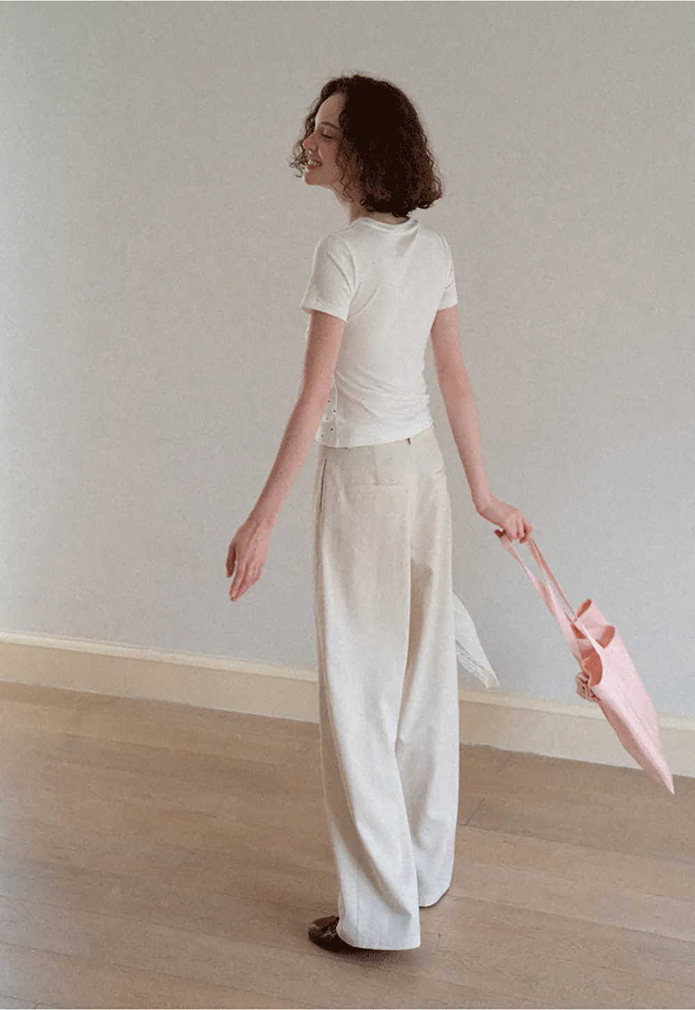 Lace Trim High Waist Wide Leg Casual Pants