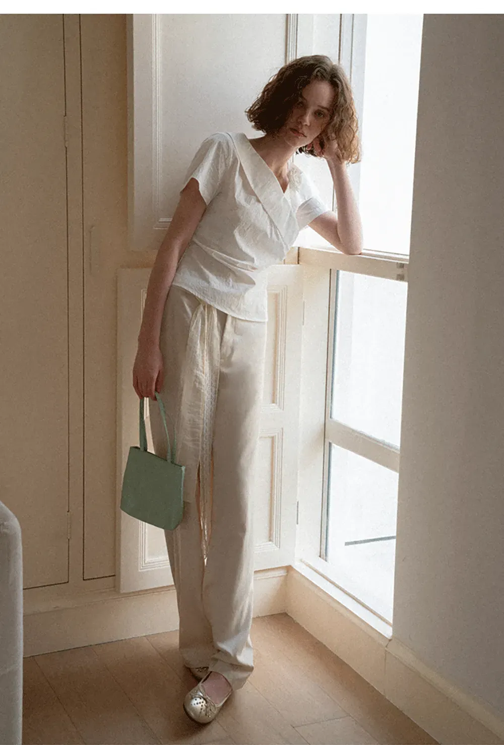 Lace Trim High Waist Wide Leg Casual Pants