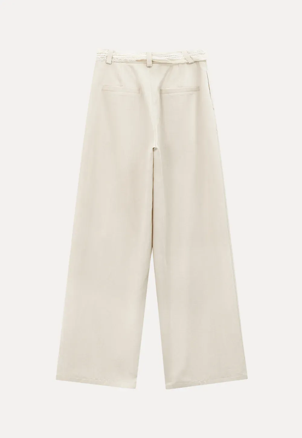 Lace Trim High Waist Wide Leg Casual Pants