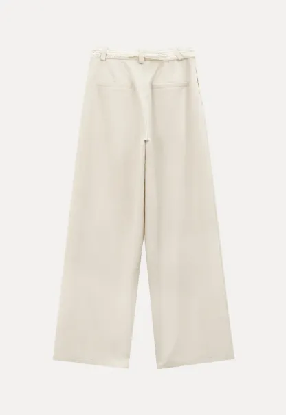 Lace Trim High Waist Wide Leg Casual Pants