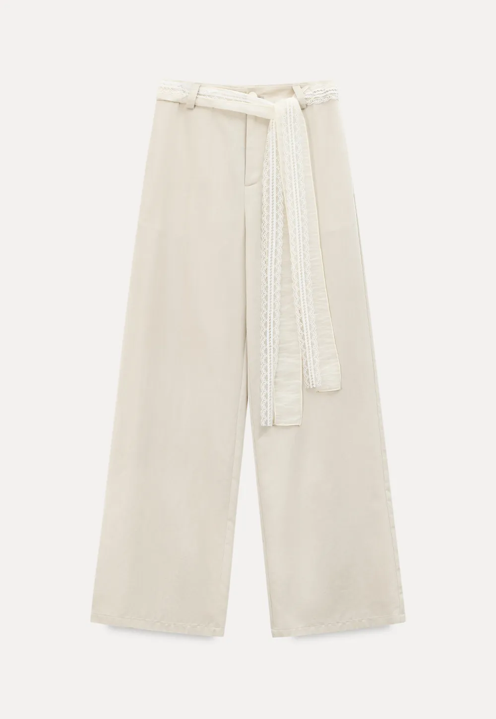 Lace Trim High Waist Wide Leg Casual Pants