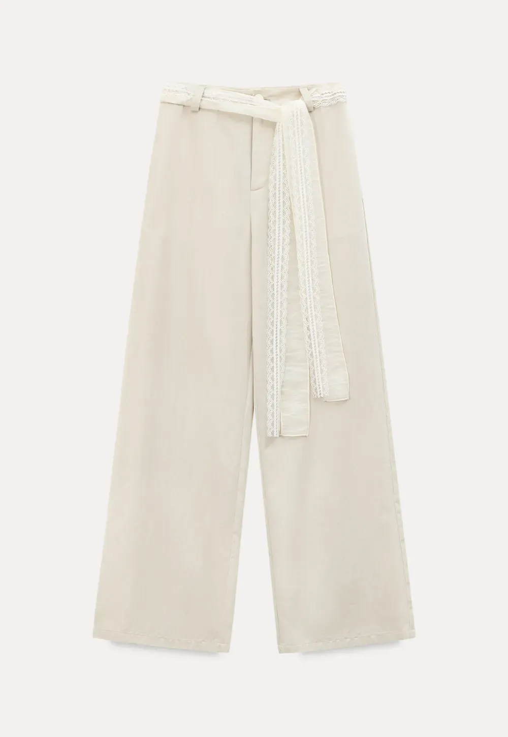Lace Trim High Waist Wide Leg Casual Pants