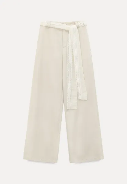Lace Trim High Waist Wide Leg Casual Pants