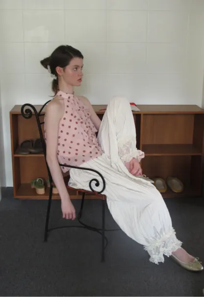 Lace Trimmed Pleated Wide Leg Casual Pants