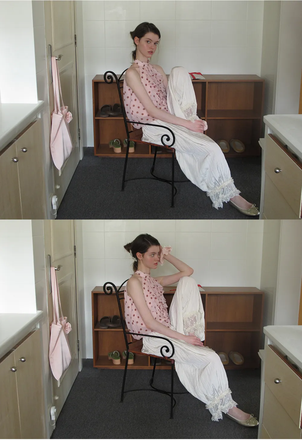 Lace Trimmed Pleated Wide Leg Casual Pants