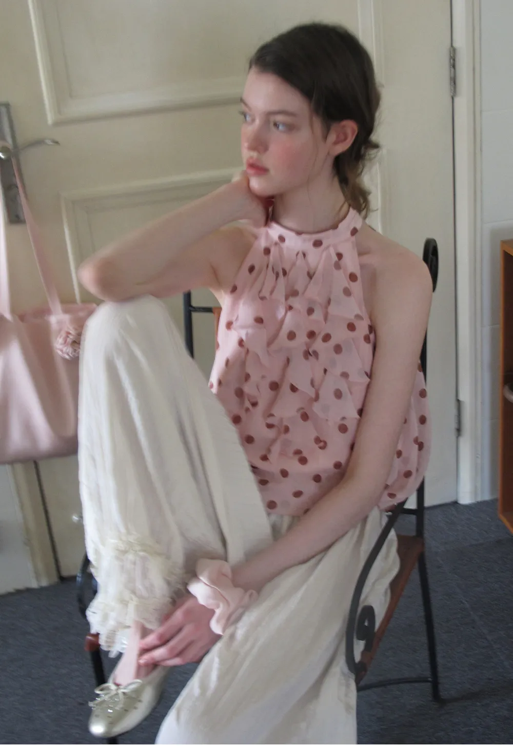 Lace Trimmed Pleated Wide Leg Casual Pants