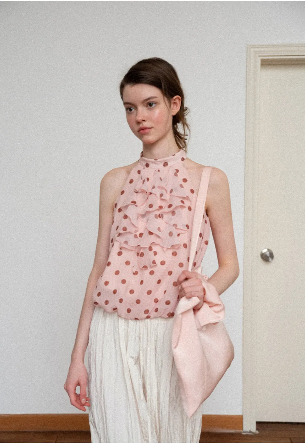 Lace Trimmed Pleated Wide Leg Casual Pants