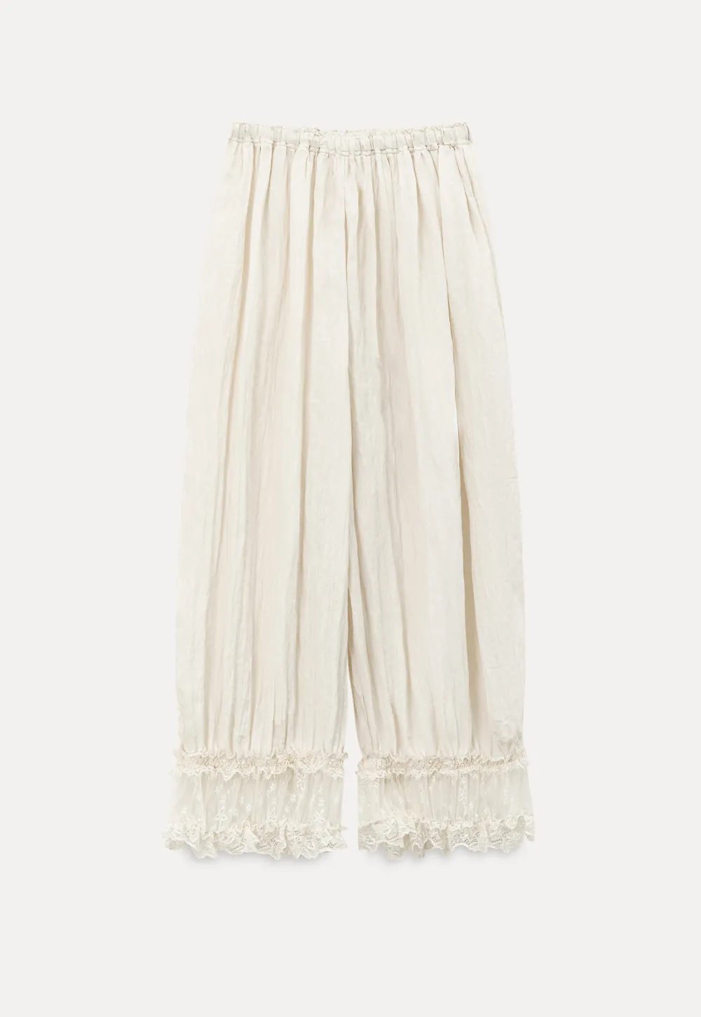 Lace Trimmed Pleated Wide Leg Casual Pants