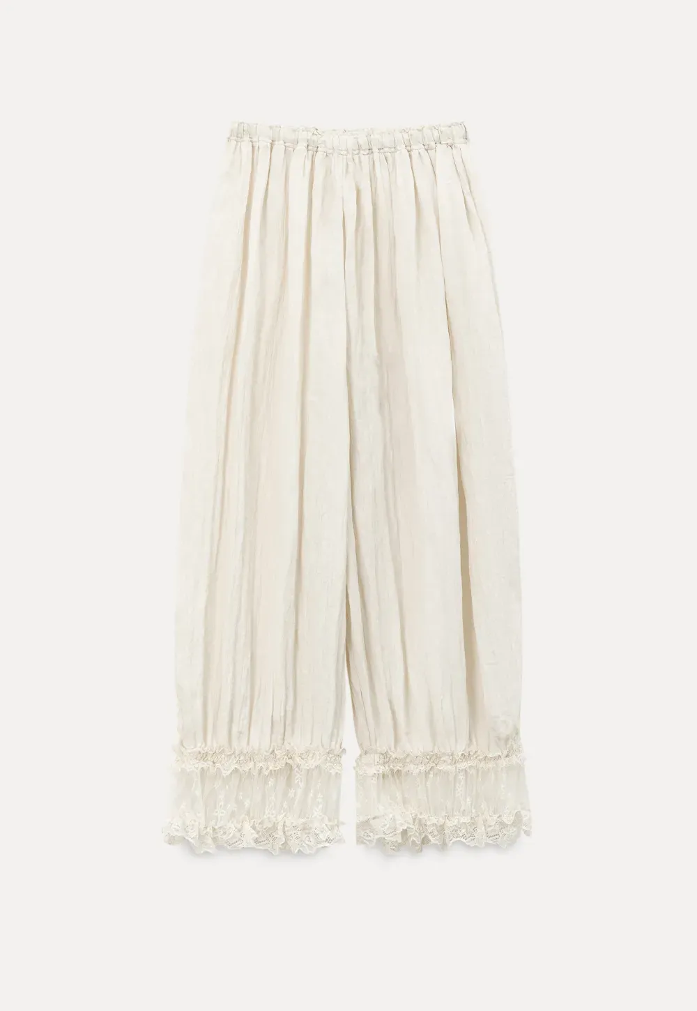 Lace Trimmed Pleated Wide Leg Casual Pants