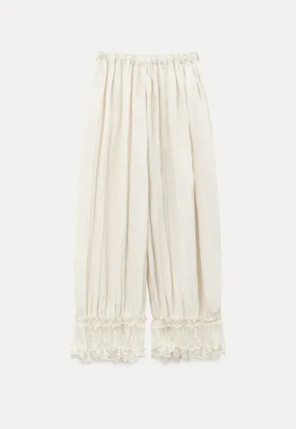 Lace Trimmed Pleated Wide Leg Casual Pants