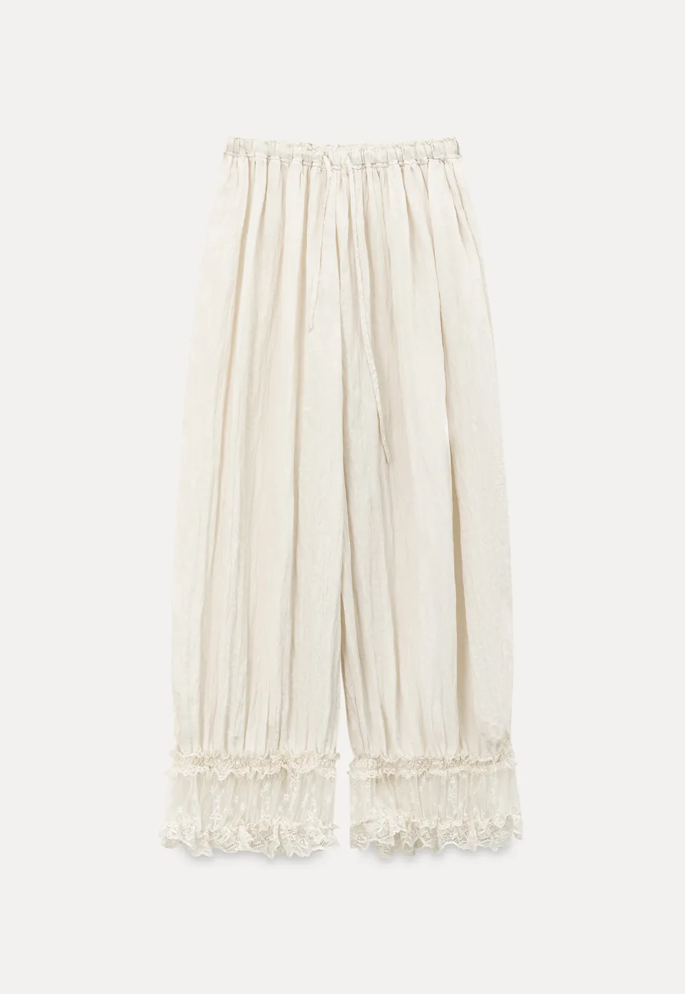 Lace Trimmed Pleated Wide Leg Casual Pants