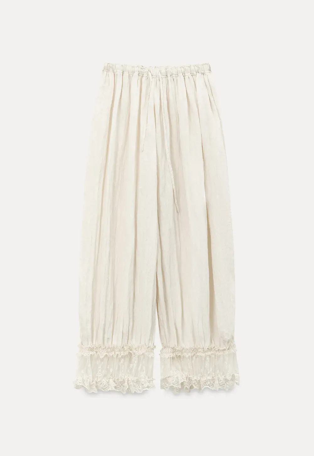Lace Trimmed Pleated Wide Leg Casual Pants