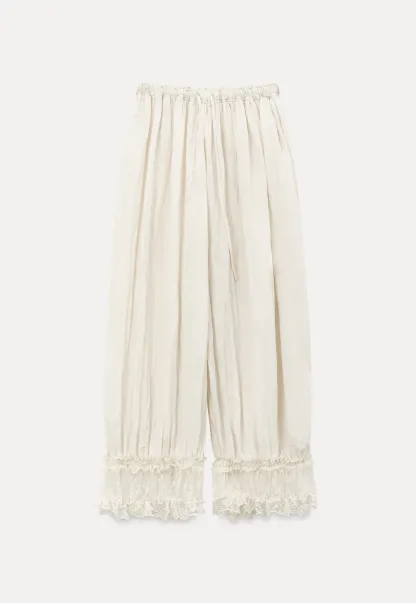 Lace Trimmed Pleated Wide Leg Casual Pants