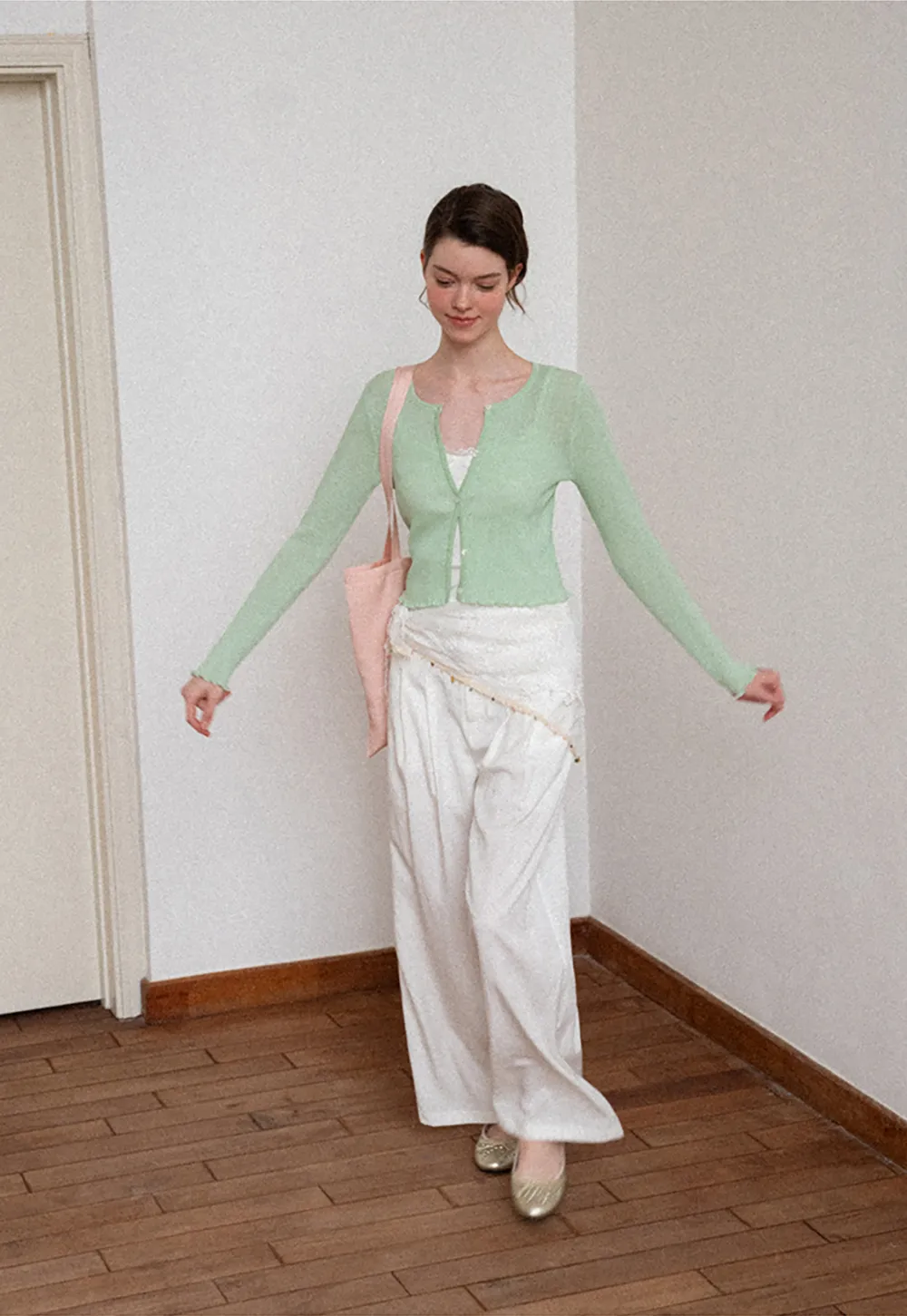 Asymmetrical Lace Trim Wide Leg Casual Pants and Accessory