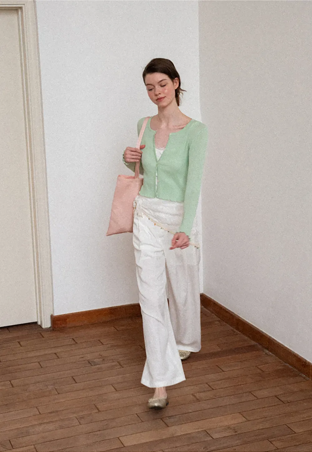 Asymmetrical Lace Trim Wide Leg Casual Pants and Accessory