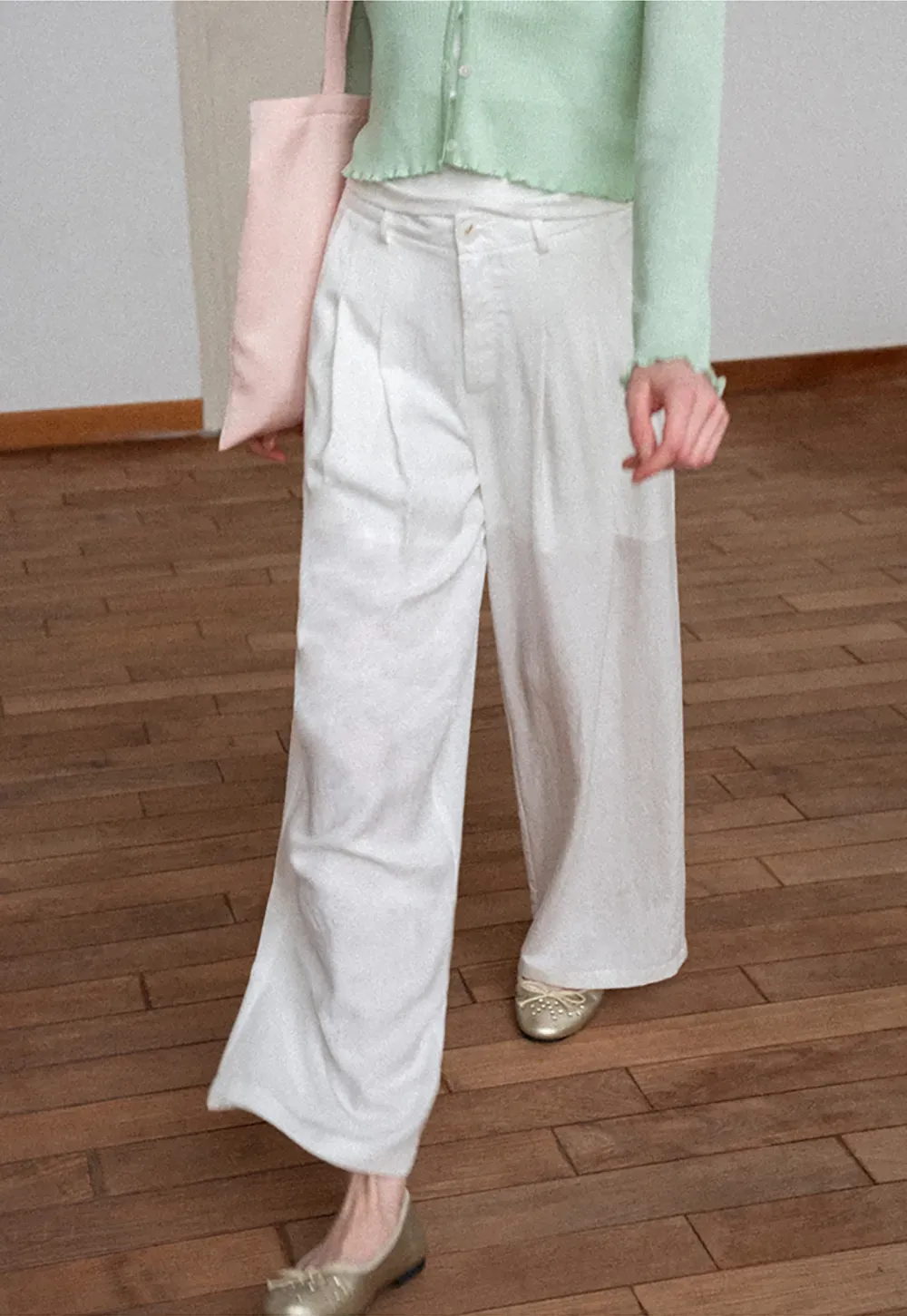 Asymmetrical Lace Trim Wide Leg Casual Pants and Accessory