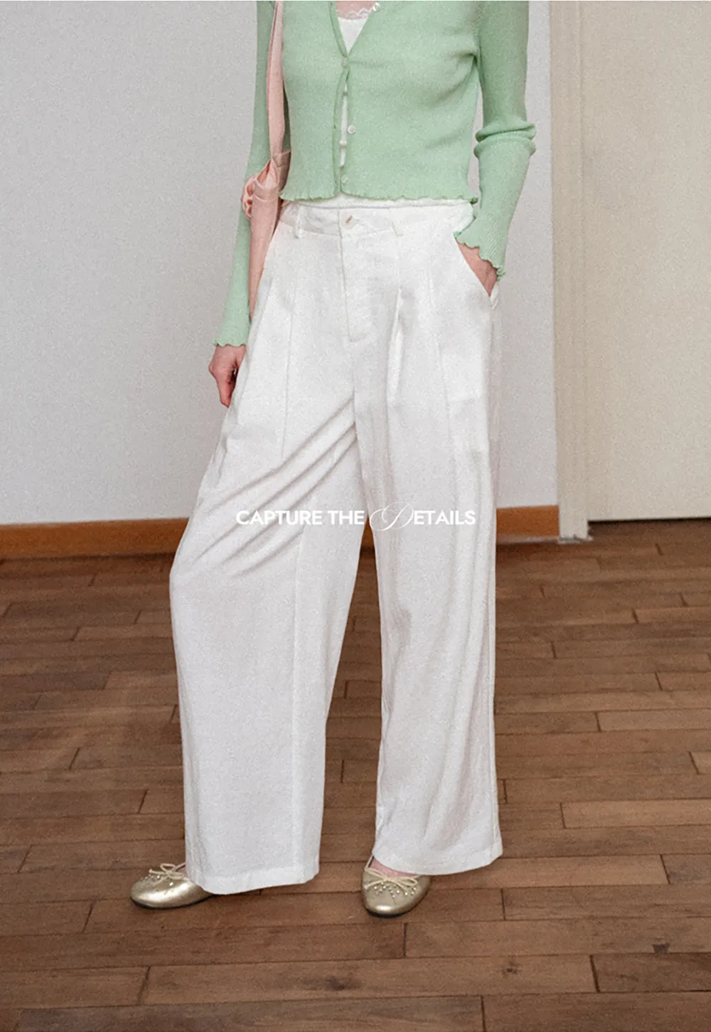 Asymmetrical Lace Trim Wide Leg Casual Pants and Accessory