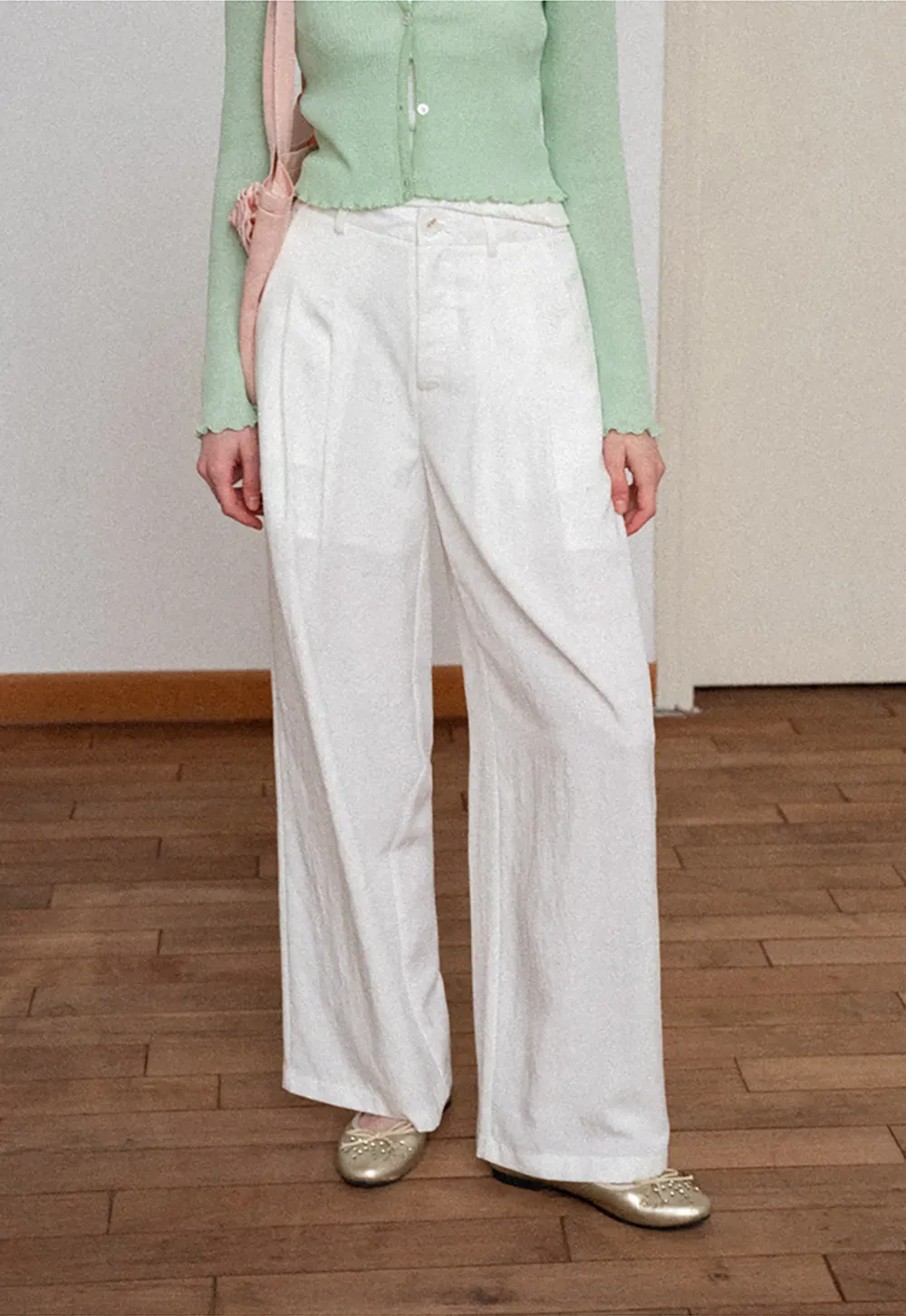 Asymmetrical Lace Trim Wide Leg Casual Pants and Accessory