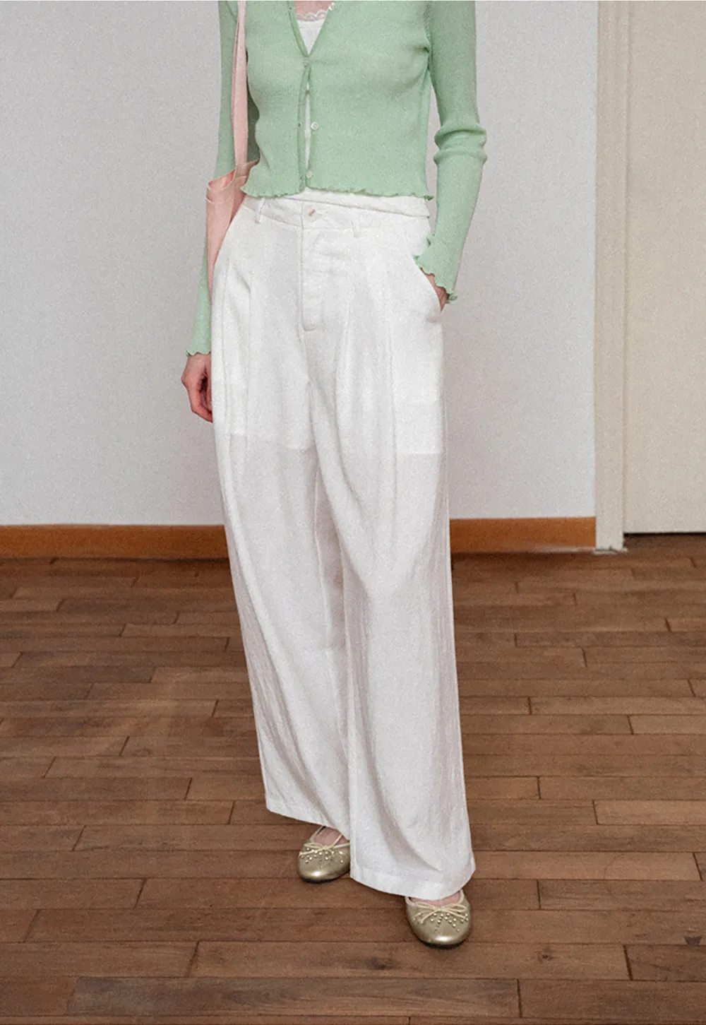 Asymmetrical Lace Trim Wide Leg Casual Pants and Accessory