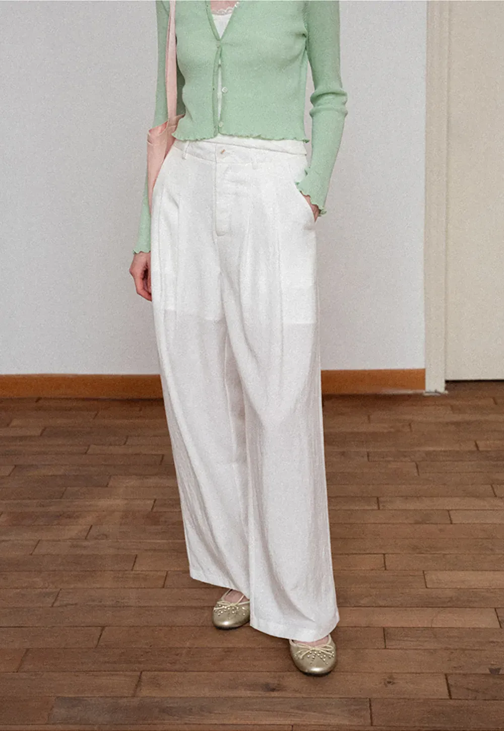 Asymmetrical Lace Trim Wide Leg Casual Pants and Accessory