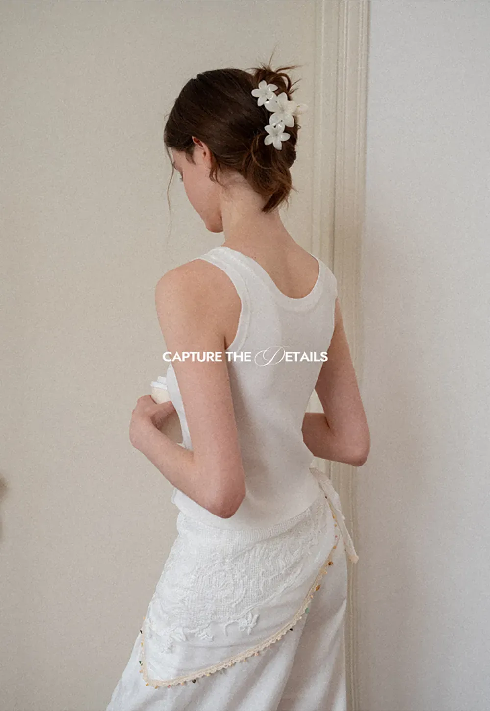 Asymmetrical Lace Trim Wide Leg Casual Pants and Accessory