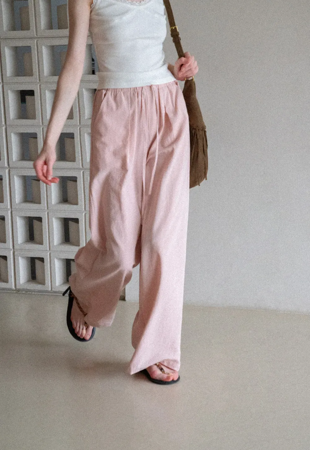 Drawstring Waist Wide Leg Casual Pants