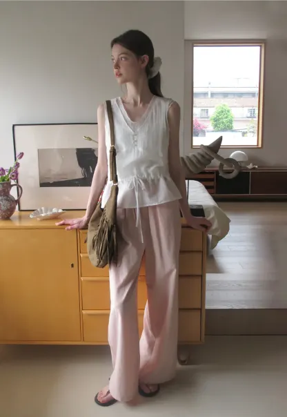Drawstring Waist Wide Leg Casual Pants