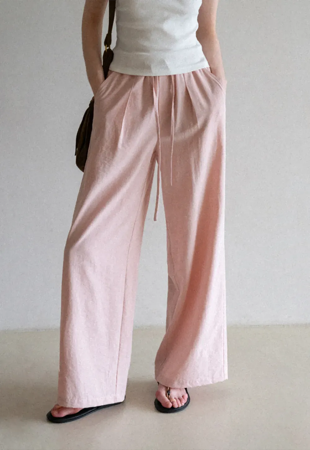 Drawstring Waist Wide Leg Casual Pants