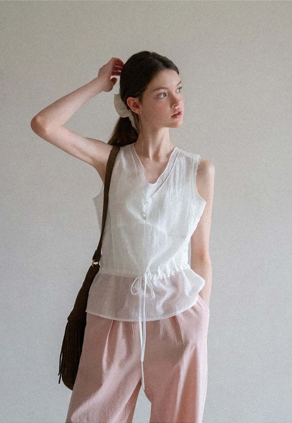 Drawstring Waist Wide Leg Casual Pants