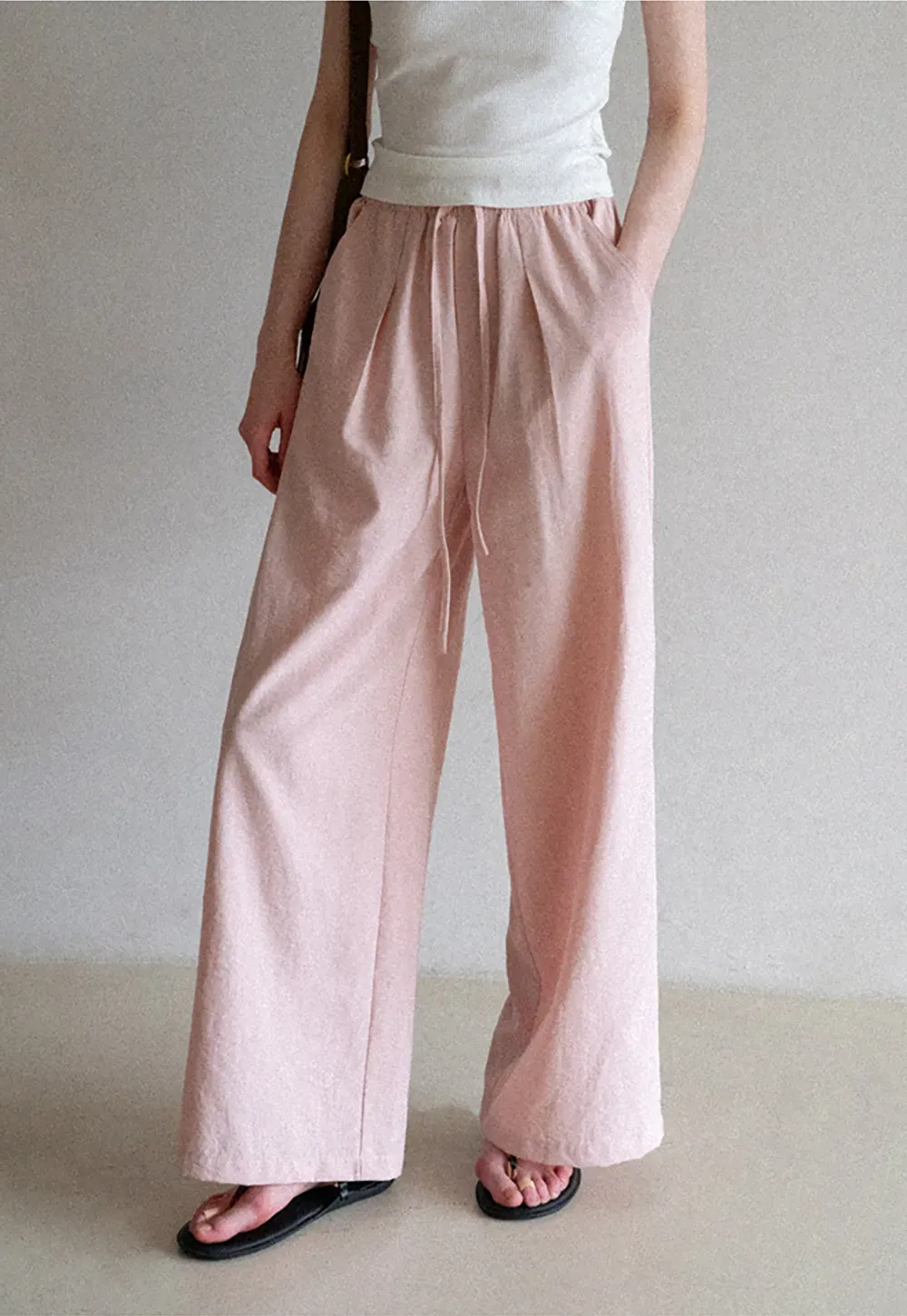 Drawstring Waist Wide Leg Casual Pants