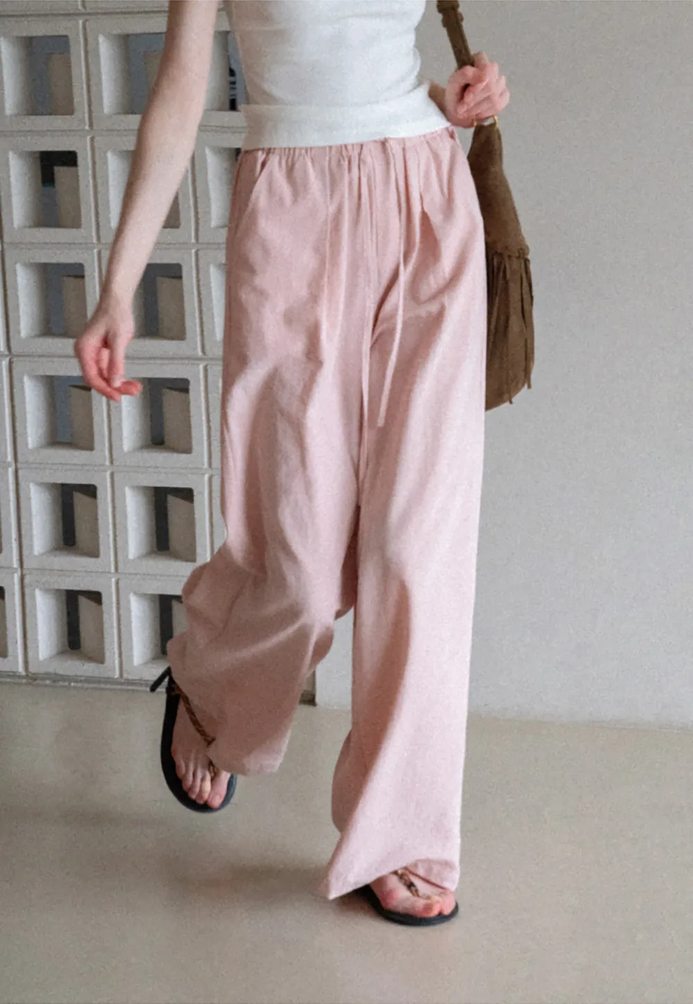 Drawstring Waist Wide Leg Casual Pants