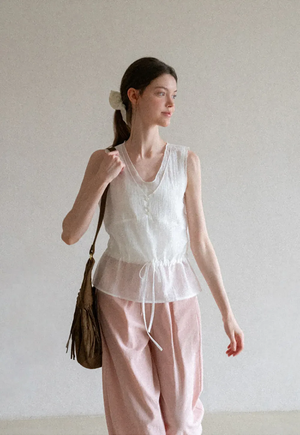 Drawstring Waist Wide Leg Casual Pants