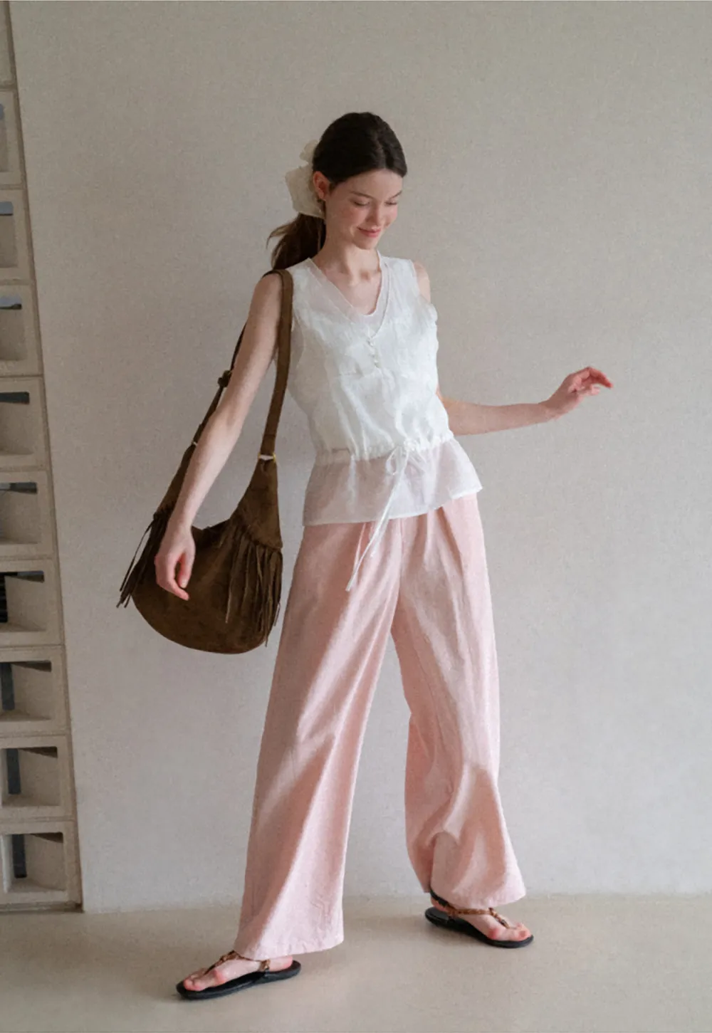 Drawstring Waist Wide Leg Casual Pants